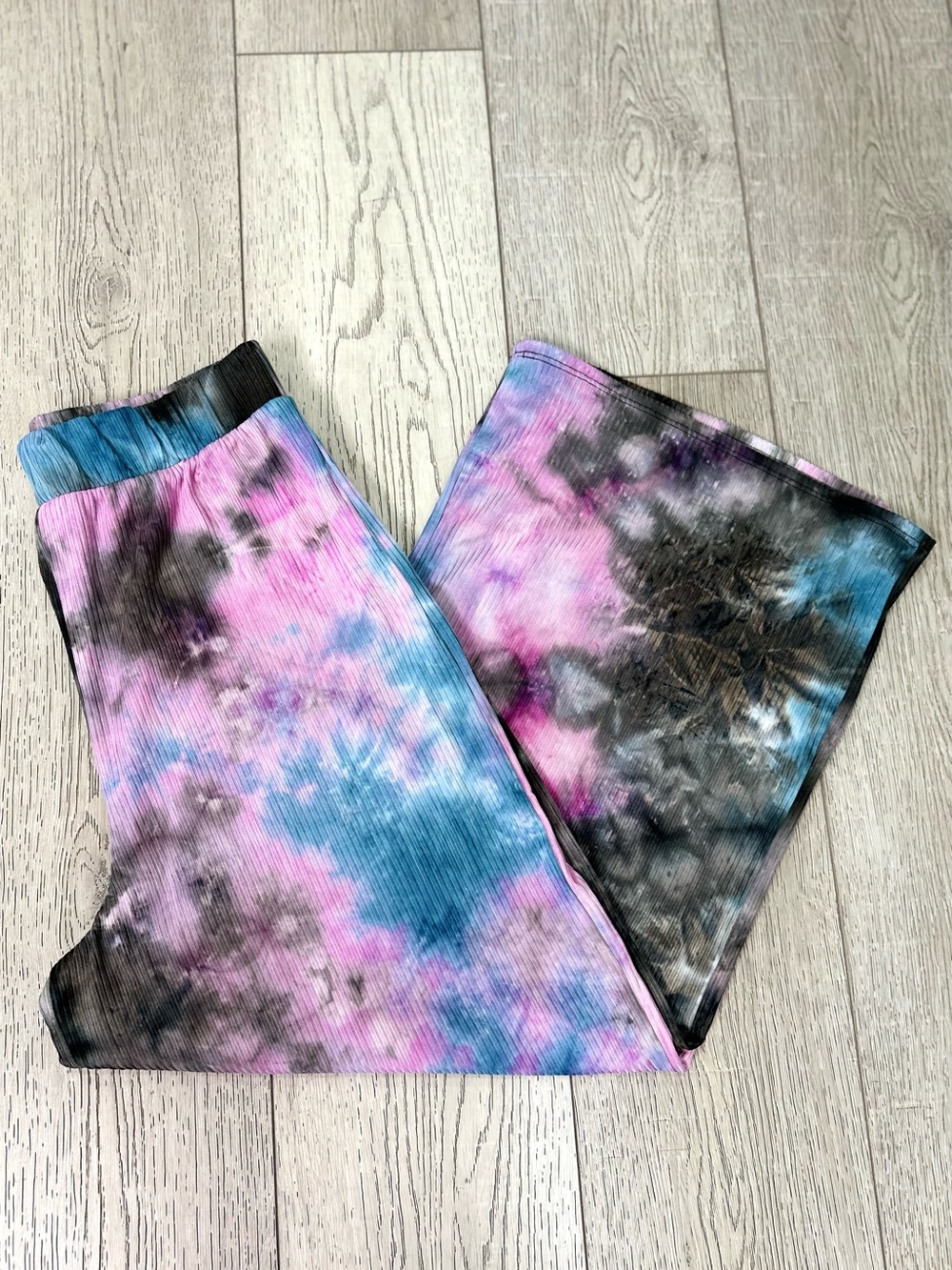 Dressed in LALA Ribbed Tie-Dye Pants in Pink, Blue & Black Sz M Boho/Wide leg